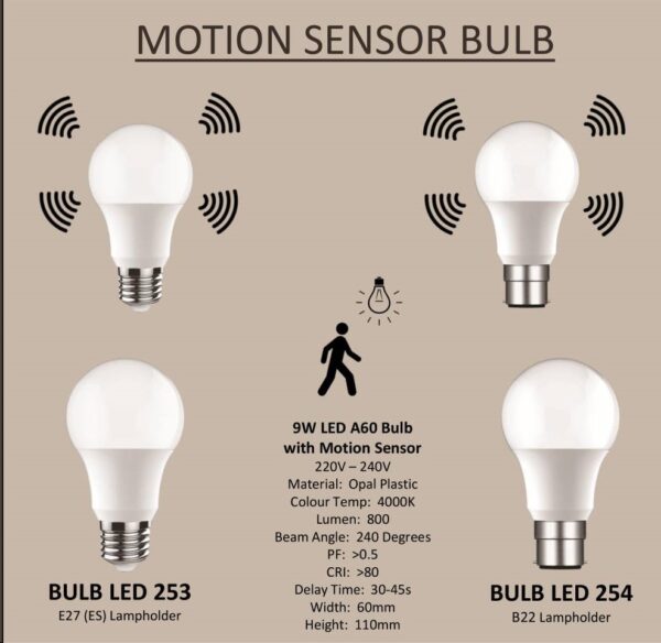 BULB LED 254 (9w BC motion sensor bulb)-2210