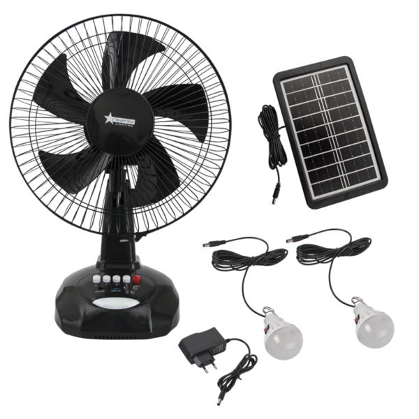 Brightstar FAN024 BLACK Rechargeable Oscillating Table Fan 12"