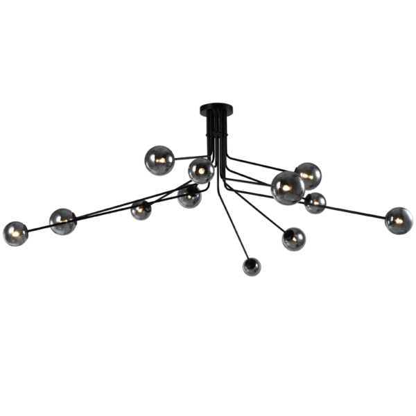 Brightstar CH701/12 BLACK Metal Chandelier with Smoke Colour Glass