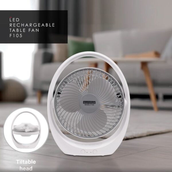 Eurolux F105 Rechargeable LED Table Fan White & Grey - Image 2