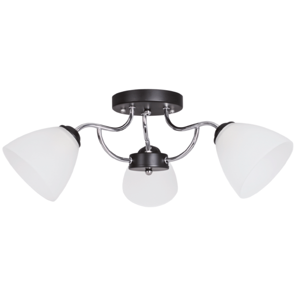 CH178/3 CHROME Polished Chrome and Black Metal Chandelier with Frosted Glass