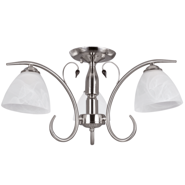 Brightstar CH179/3 Satin Chrome Chandelier with Alabaster Glass and Wood